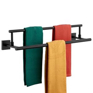 KOKOSIRI Bathroom Towel Bars 24-Inch Double Towel Rails Matte Black Towel Holder for Kitchen Garage Wall Mount Stainless Steel B5009BK-L24