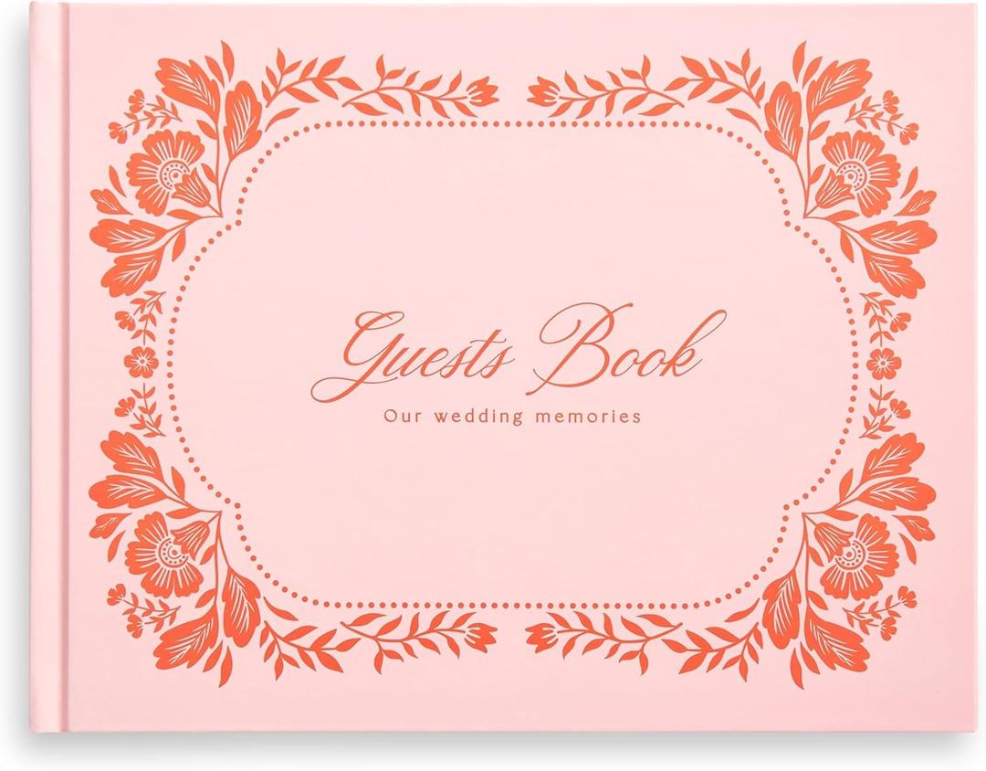 &And Per Se Guest Book for Party, Photo Book, Blank Book and Birthday Guest Book for Special Events, Baby Shower Book to Sign with Blank Lined Pages & Photo Spots (Pink with Pattern)