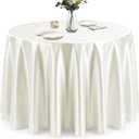 120 Inch Round Satin Tablecloth, Ivory Heavy-Duty Polyester Table Cover, Smooth Leak-Proof Tear-Resistant Finish for Wedding Reception Birthday Party Banquet Holiday Decor, Ivory 