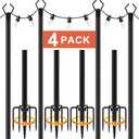 9Ft String Light Poles 4 Pack,Light Poles for Outside Lights,Outdoor with Fence Brackets Hanging Lights,Metal Stand Deck Patio Backyard