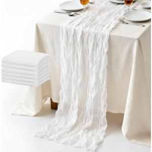 Suream Cheese Cloth Table Runner 120 Inch, White Long Table Runner for Wedding Party Baby Shower Birthday Home Decorations(6 Packs)