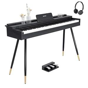 STRICH 88 Key Digital Piano, Hammer-Action Weighted Keyboard, Full Size Desk Cover Electric Piano Keyboard with Stand, 25Wx2 Speakers, Headphones, Three Pedal, SDP-350S(Color Black)