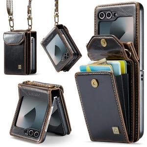 ASAPDOS Crossbody Case Compatible with Samsung Galaxy Z Flip 6/Z Flip 7 FE,Retro PU Leather Strap Wristlet Flip Case with Magnetic Closure and Card Holder for Men Women Coffee