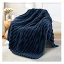 Exclusivo Mezcla Fleece Throw Blanket for Couch, Super Soft Striped Jacquard Bed Blanket, Lightweight Fuzzy Cozy for All Seasons, 50x60 Inches, Navy Blue