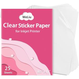 Printable Transparent Sticker Paper, Premium Clear Sticker Paper 8.5" x 11" (25 Sheets) - Clear Full Sheet Labels for Inkjet Printers