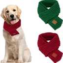 SlowTon Dog Knitted Scarf, 2 Pack Dog Warm Bandanas, Christmas Winter Holiday Decoration Scarf for Small Medium Large Dogs (Red, Green)