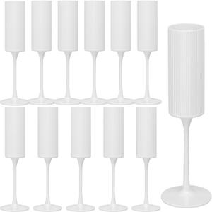 12 Pack Champagne Flutes, 6 OZ Plastic Wine Glasses - Reusable, Elegant for Wedding Reception, Birthday, Toasting, Parties - Vintage Mimosa Stemware with Long Stem, Party Bar Supplies, Vibrant White