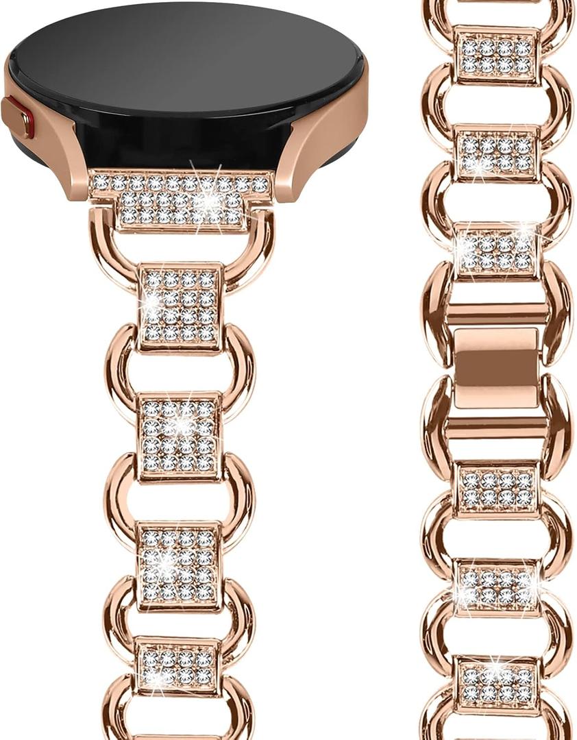 Joyozy Bling Jewelry Bands Compatible with Samsung Galaxy Watch 6/5/7/FE 40mm 44mm/Galaxy Watch 5 Pro 45mm/Galaxy Watch 4 40mm 44mm/Watch 6 Classic 43mm 47mm/Watch4 Classic 42mm 46mm/Active2 Watchband (Rose Gold3)