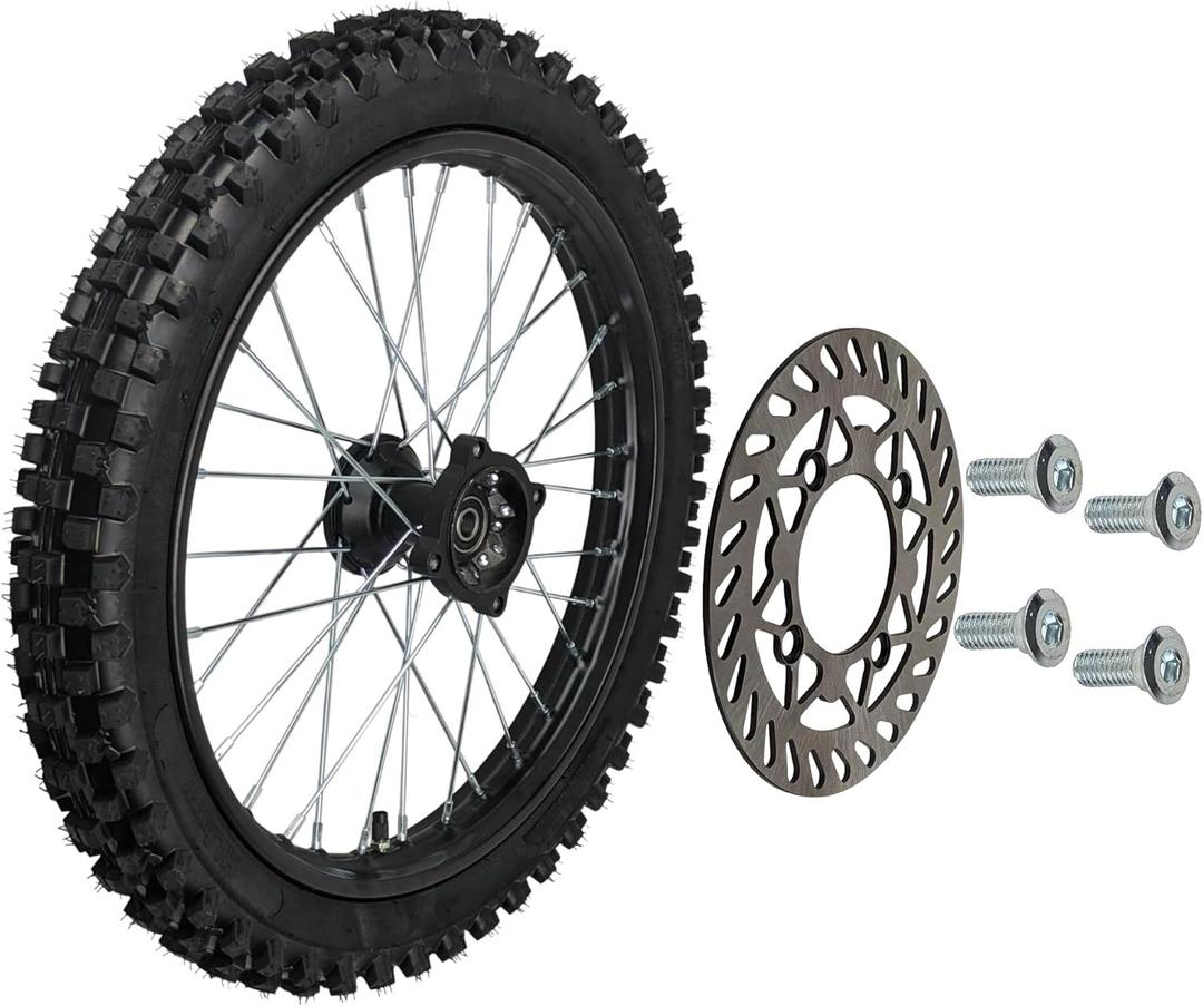 17 inch Front Rim Wheel Tire Tube Assembly for Apollo RFZ SSR 125cc XR CRF DB KLX125 KX85 TTR125 YZ85 YZ80 RM80 Dirt Pit Bike Tao Tao BD17 with 15mm Axles Includes Brake Rotor (17 inch)