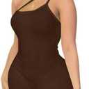 MVKV Women Sexy One Shoulder Spaghetti Strap Romper Tummy Control Jumpsuits ,Size large