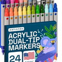 ARTISTRO School Project & Teachers Must Have – Bright & Bold 24‑Pack Acrylic Paint Marker Set – Dual‑Tip: Dot, Fine, Brush - Multi‑Surface Budget Bundle