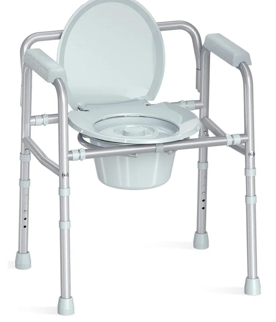 HOMLAND 3-in-1 Bedside Commode with Sturdy Dual-Crossbar Support Construction, Stable Commode Toilet with 7.5Qt Bucket, 350 Lbs Bedside Commodes for Seniors, Silver