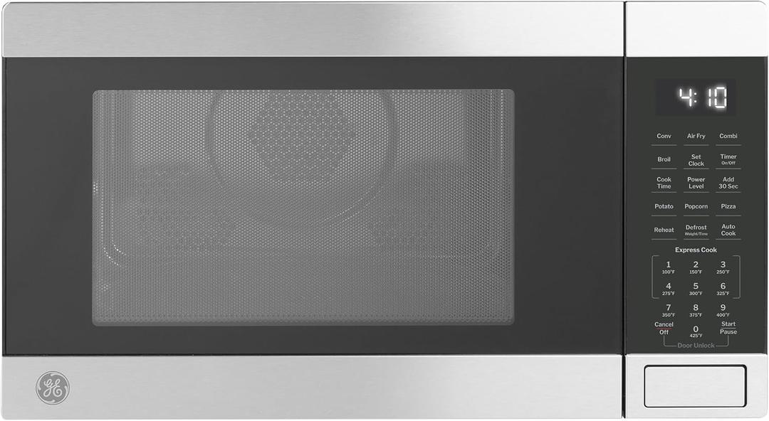 GE 4-in-1 Countertop Microwave Oven, 1.0 Cu Ft, 1050W Convection Microwave with Air Fry & Broil, Compact and Quiet, Stainless Steel, Ideal for Apartments, Dorms & Offices, GCST10A1WSS