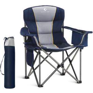 LET'S CAMP Folding Camping Chair Oversized Heavy Duty Padded Outdoor Chair with Cup Holder Storage and Cooler Bag, 450 LBS Weight Capacity, Thicken 600D Oxford, Single Pack