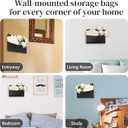 Wall Mount PU Leather Mail Holder Black Faux Leather Letter Holder 2 Ring PU Leather File Organizer Stylish Wall Hanging Mail Storage for Flowers Envelope Key Notebooks Home Office Decor