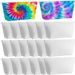 Sanwuta 20 Pcs White Cotton Makeup Bags for Tie Dying, Items Things to Tie Dye, Blank Pencil Case Cotton Cosmetic Bags for Large Groups Dye Party Supplies(12 x 7.5 x 2.7)