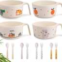 shopwithgreen Bamboo Kids Bowls Set, 4 Reusable Small Bowls for Baby Toddlers, Dinnerware Cereal Snack Soup Rice Bowl with 4 Spoons & Forks, Dishwasher Safe Bamboo Baby Food Bowls, BPA Free, 14.5 OZ