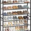 HOMEFORT 10 Tiers Shoe Rack Organizer,39.4" Shoe Storage Shelf for Closet, Shoe Rack for Entryway,Holds 45-50 Pairs of Shoe, Tall Shoe Stand with Metal Shelves and MDF Top Board,Rustic Brown