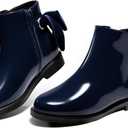 Coutgo Girls Ankle Boots Kids Bow Chunky Low Heel Side Zipper Dress Booties Fashion Fall Shoes (3 Little Kid, Navy Blue)