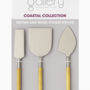 Tabletops Gallery Coastal Collection – Rattan and Metal Cheese Knives, 3-Piece Set (6.75 Inch)