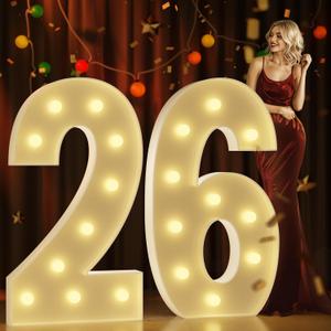 Marquee Numbers 4 Feet Tall Large Light Up Numbers 26th Birthday Decorations Big Warm White Light Outdoor Anniversary Decorations Balloon Arch Kit Party Backdrop 26