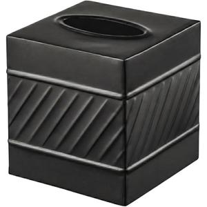 Monarch Abode Tissue Box Cover Square Handcrafted Wave Embossed Black Metal Tissue Holder Box for Bathroom Accessory, Aesthetic Decorative Facial Napkin Cube for Modern Home Decor