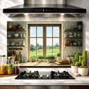 Oversized Kitchen Wall Sticker 35.4x23.6in, Peel & Stick Decor, Waterproof Oil-Proof, Wipeable, for Backsplash Counter Area Cabinets Pantry Wall (Sunny Kitchen Window (Green View), 35.4“ x 23.6”)