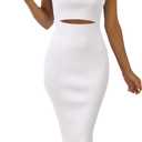 PRETTYGARDEN Women's Summer Midi Bodycon Dress Strapless Cut Out Knit Tube Long Fitted Dresses (Medium, Solid White)