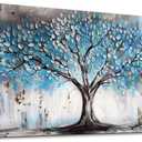 Wapluam Farmhouse Canvas Wall Art For Living Room Large Wall Decor Art For Bedroom Office Decorations Tree Wall Paintings Blue Abstract Wall Pictures Canvas Artwork Modern Room Home Decor Posters (40L" x 20W")
