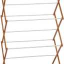 Household Essentials Bamboo Folding Clothes Drying Rack | White Finish, 11 Dowels & Flat Drying Shelf | Eco-Friendly, Collapsible Laundry Rack for Dorms, Apartments & Small Spaces | Fully Assembled, 29"
