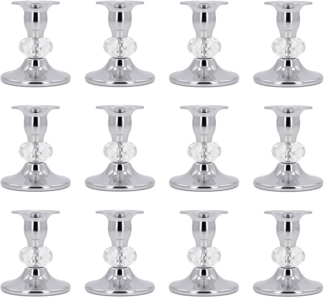 Candlestick Holders Taper Candle Holders, Candle Stick Candle Holder for Table Centerpiece, Wedding Reception, Festive Christmas Mantel Decoration or Home Decor(Silver, 6 Sets(12 Pcs))
