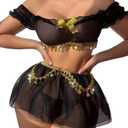 Avidlove Cosplay Lingerie for Women 3 Piece Sexy Roleplay Costumes Off Shoulder Mesh Top with Skirt (S)