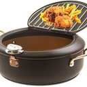 Deep Fryer Pot, 4.3L/11 Inch Japanese Tempura Frying Pot with Fahrenheit Thermometer, Nonstick Carbon Steel Oil Fryer, for Tempura/Frech/Fish/Chicken Fries, Easy Clean, Black