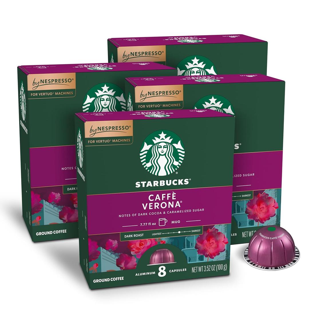 Starbucks by Nespresso Vertuo, Caff Verona Dark Roast Coffee, 32-count Coffee Pods, Brews 7.8 oz. Best Before 10/06/2026