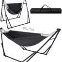 2-in-1 Hammock & Swing Chair for Teens  Adjustable Folding Chair with Collapsible Steel Stand, Portable for Camping, Travel, Patio & Indoor Use, Includes Carrying Case, Supports 440 LBS