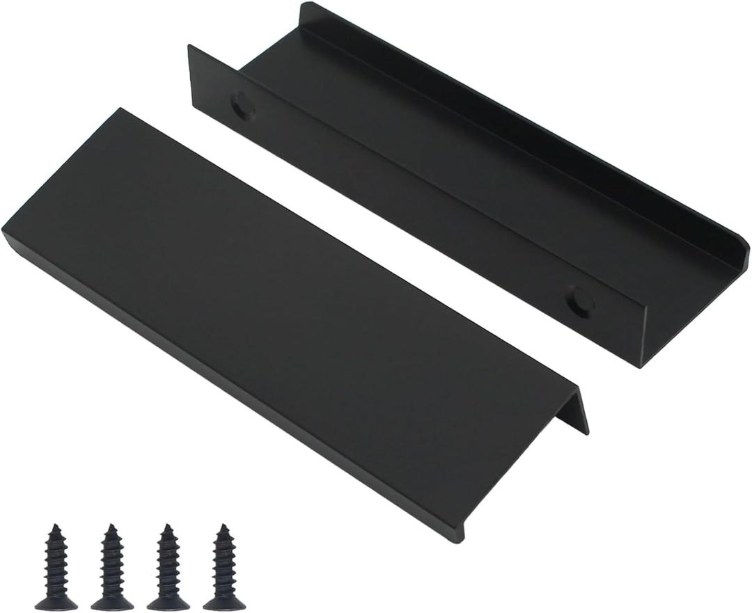10 Pack Black Finger Pulls for Cabinets 76mm/3inch Hole Centers, Modern Edge Pulls Kitchen Cabinet Handles Drawer Tabs Pull Hardware Aluminum