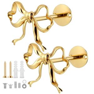 COMNICO 2 Pack Metal Bow Curtain Holdbacks, Gold Metal Wall Mounted Bow Wall Hooks Modern Gold Holders for Office Bathroom Bedroom Living Room Home Decorative