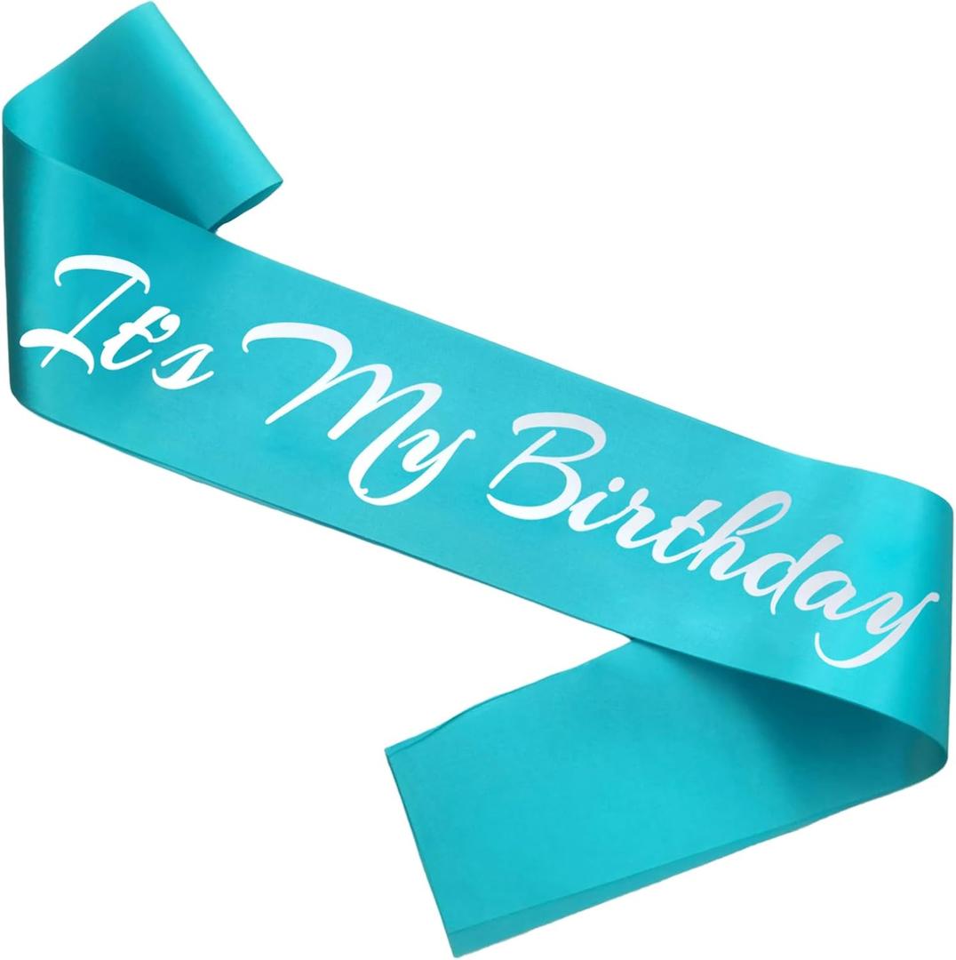 It's My Birthday Sash, Silver Foil Letter Teal Blue Birthday Sash for Women Bday Party Supplies, Gifts for Bday Party Favors