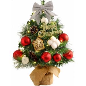 Tabletop Christmas Tree, 24inch/2ft Mini Christmas Tree, Tabletop Small Xmas Tree for Holiday Indoor DIY Christmas Decoration (Red White)