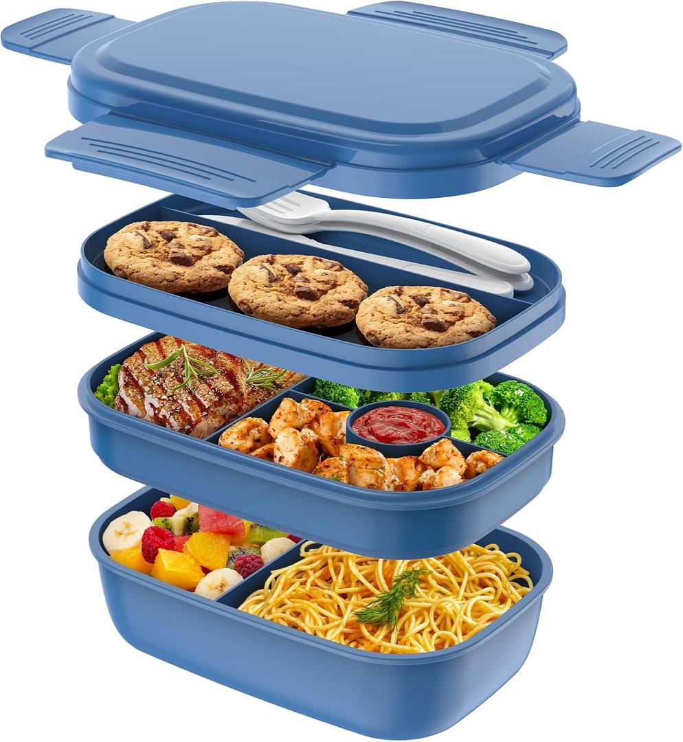 HOMETALL Stackable Bento Box Adult Lunch Box, Large Capacity 1900ml Lunchbox with Utensil Set, Leak-Proof for Dining Out, Work, Picnic, School