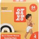 Hello Bello Premium Diapers, Size 4 (22-37 lbs) Surprise Pack for Boys - 84 Count, Hypoallergenic with Soft, Cloth-Like Feel - Assorted Boy & Gender Neutral Patterns