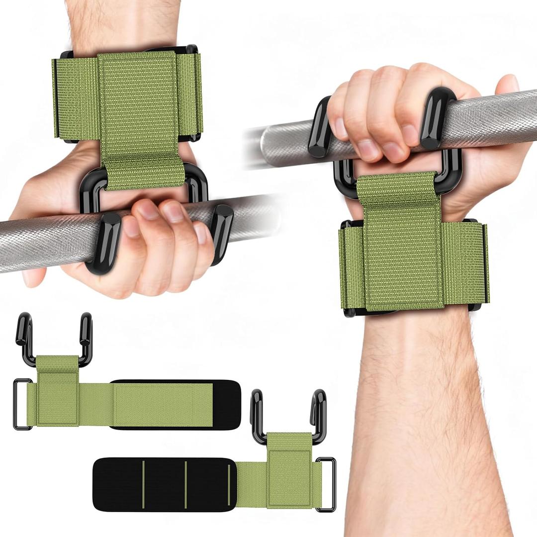 GPANDAG Weight Lifting Hooks for Men and Women(Pair), 330 LB Heavy Duty Gym Lifting Wrist Strap Hook for Deadlifts, Pull-Ups, Strength Training, 0.4inch Grip Weightlifting Hooks for Teen (Army Green)