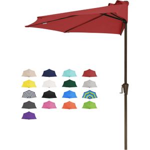 JEAREY 9ft Half Umbrella Outdoor Patio Umbrella Market Umbrellas with Crank, 1/2 Round Wall Umbrella 5 Sturdy Ribs UV Protection for Pool Garden Balcony Deck, Red