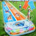 40FT Double Slip and Water Slides for Kids Adults Backyard, Extra Long Lawn Water Slides with 2 Bodyboards, Heavy Duty, Giant Inflatable Water Slip Toys with Crash Pad for Summer Outdoor Party