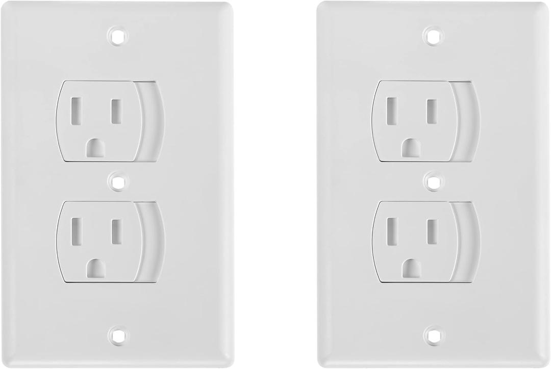 Bates- Self Closing Outlet Covers, 2.95" x 4.7", 2 Pack, White, Sliding Outlet Covers for Baby Proofing