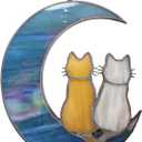 Cat Stained Glass Suncatcher  Cat on Moon Real Glass Window Hanging  Unique Modern Design Wall Art for Home or Garden Dcor  Perfect Feline Lover Gift