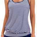 B2prity Tankini Bathing Suits for Women Tummy Control Two Piece Swimsuits Blouson Floral Print Swim Tank Top with Boy Shorts (XX-Large, Blue Stripe 01)