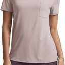 ODODOS Women's Short Sleeve T-Shirts with Pocket - Ultra Soft Relaxed Tee Casual Lounge Yoga Tops, Dusty Pink, X-Small