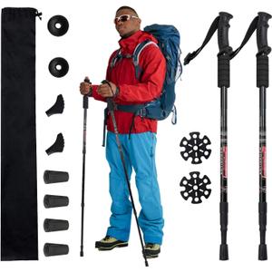Aihoye Trekking Poles Shock Absorbing Adjustable Hiking or Walking Sticks for Hiking Collapsible Strong, 2-pc Pack Lightweight Walking Pole, All Terrain Accessories and Carry Bag