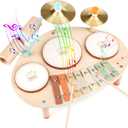 Drum Set - 9 in 1 Musical Instruments for for Toddlers 3+, Wooden Montessori Toys for Boy & Girls Easter Birthday Gifts, Musical Drum Set with Xylophone for Kids 3 4 5 6